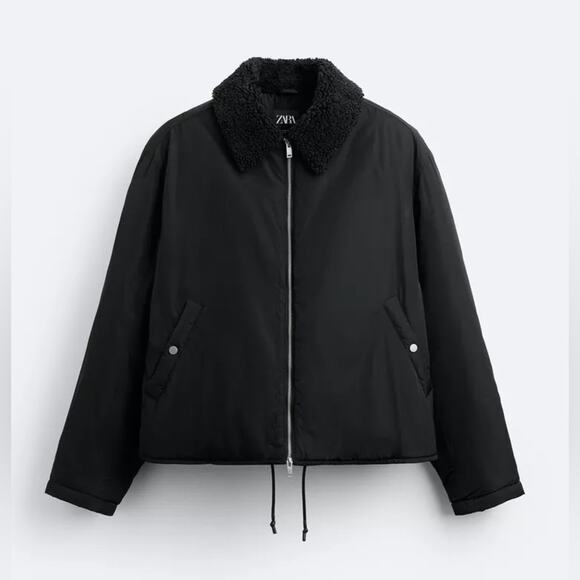 MEN ZARA BLACK MATCHING COLLAR PUFFER JACKET Size Medium - Picture 7 of 13